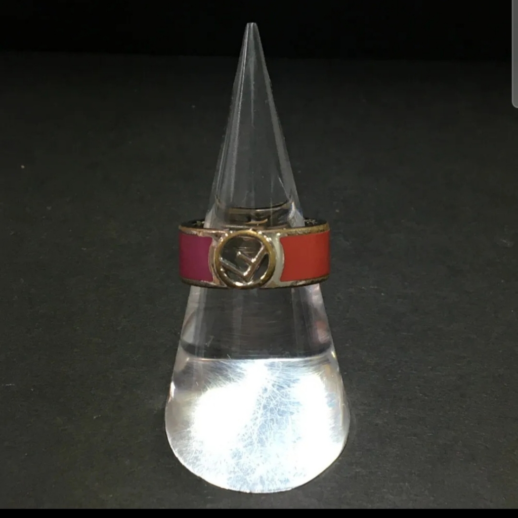 Color Multicolordetailsa Pre-Owned .Fendi F Is Fendi Silver Tone Ring Sz:54